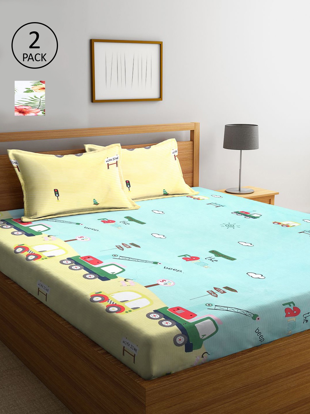 

KLOTTHE Multicoloured Cartoon Characters 210 TC 2 King Bedsheet with 4 Pillow Covers, Multi