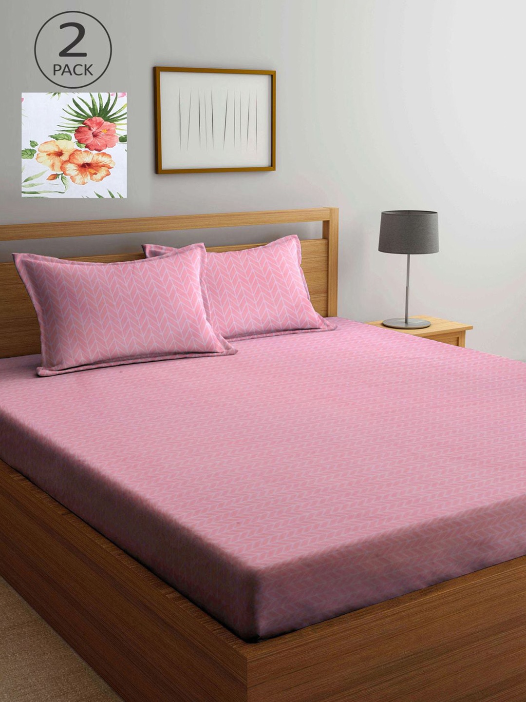 

KLOTTHE Pink & White Floral 210 TC 2 King Bedsheet with 4 Pillow Covers