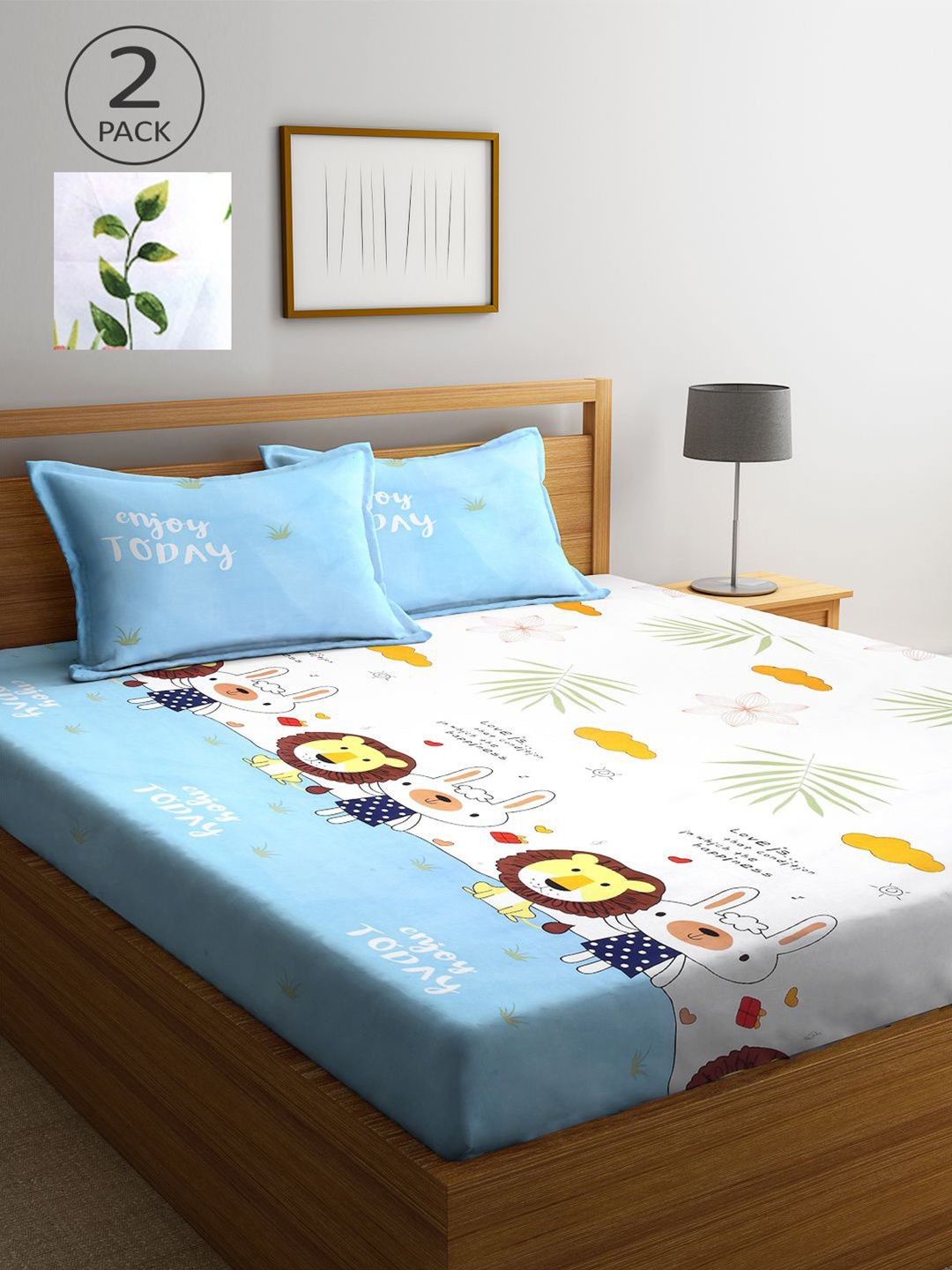

KLOTTHE Multicoloured Cartoon Characters 210 TC 2 King Bedsheet with 4 Pillow Covers, Multi