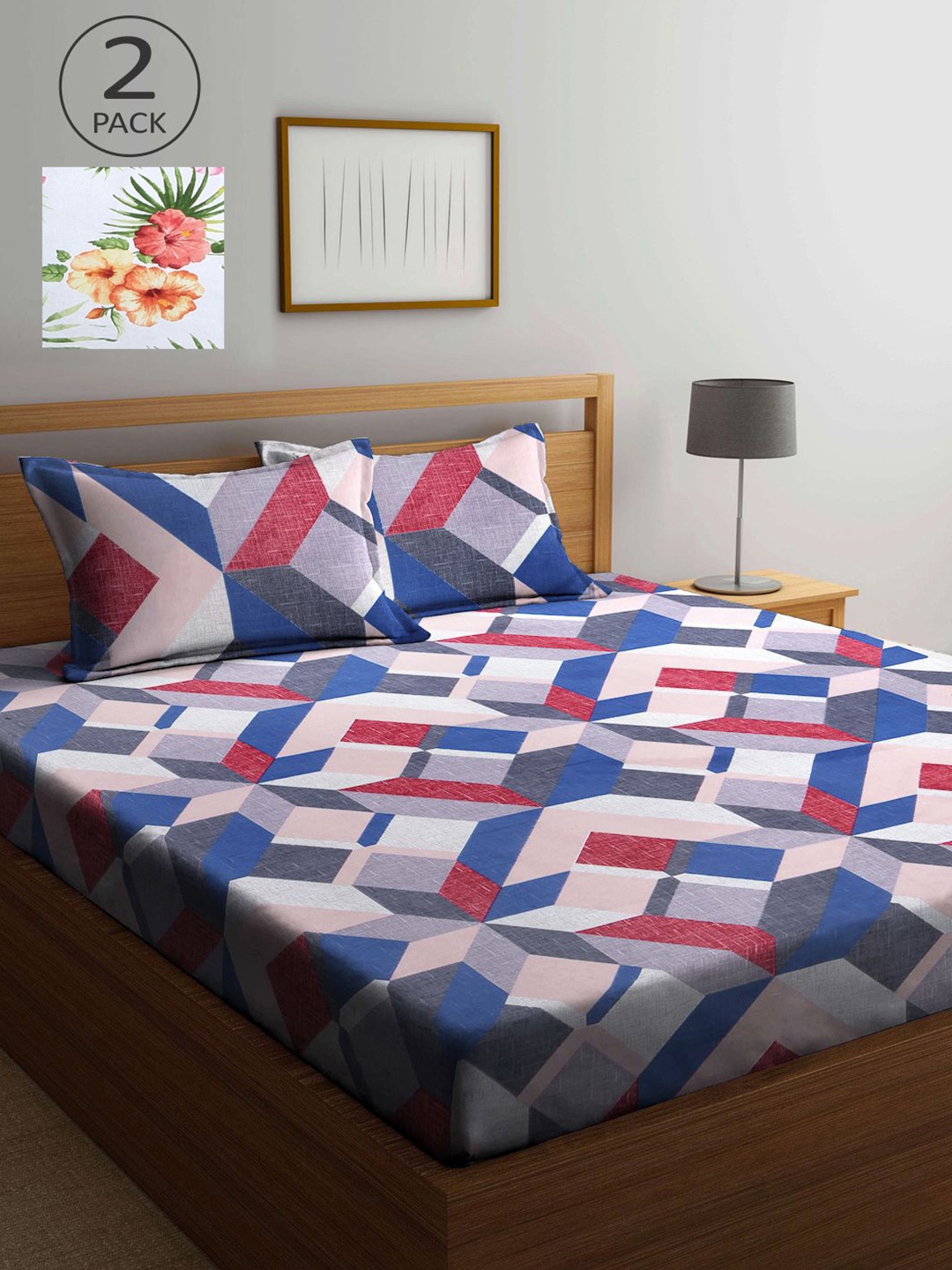 

KLOTTHE White & Pink Floral 210 TC 2 King Bedsheet with 4 Pillow Covers