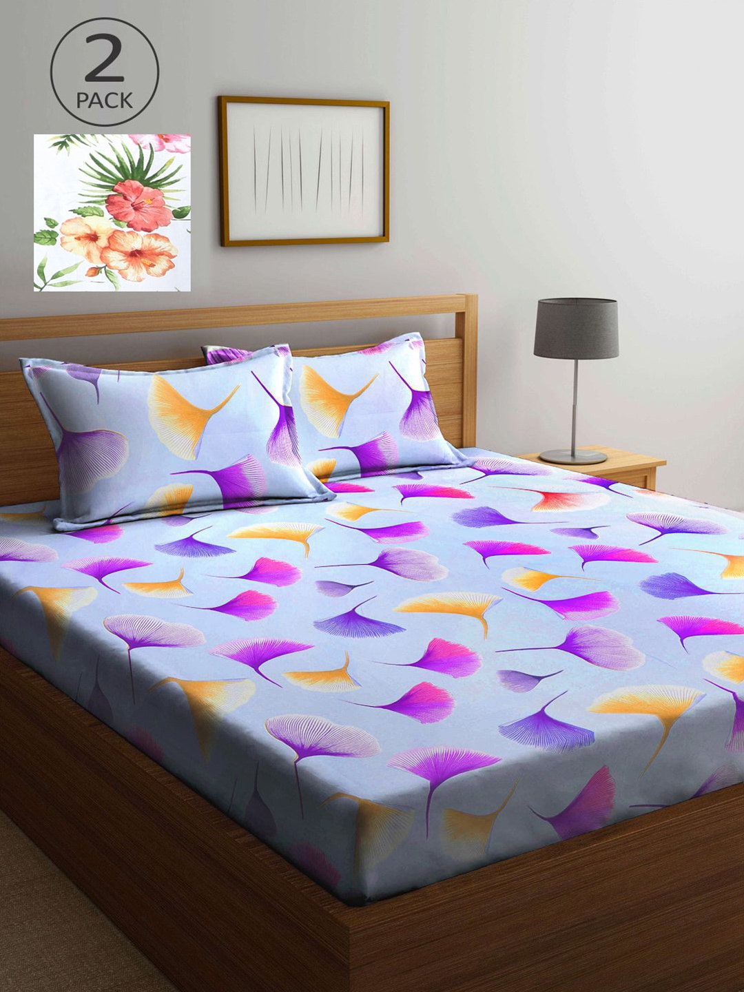 

KLOTTHE Multicoloured Floral 210 TC 2 King Bedsheet with 4 Pillow Covers, Multi