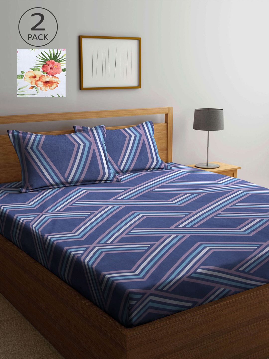 

KLOTTHE Multicoloured Geometric 210 TC 2 King Bedsheet with 4 Pillow Covers, Multi
