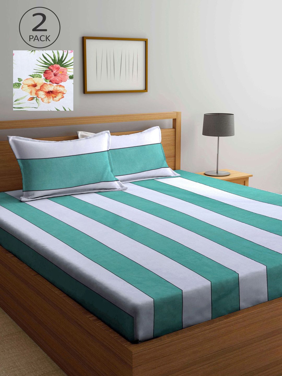 

KLOTTHE Multicoloured Striped 210 TC 2 King Bedsheet with 4 Pillow Covers, Multi