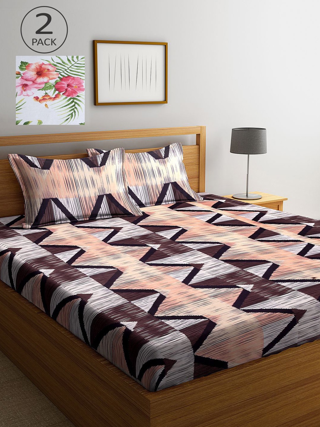 

KLOTTHE Multicoloured Geometric 210 TC 2 King Bedsheet with 4 Pillow Covers, Multi