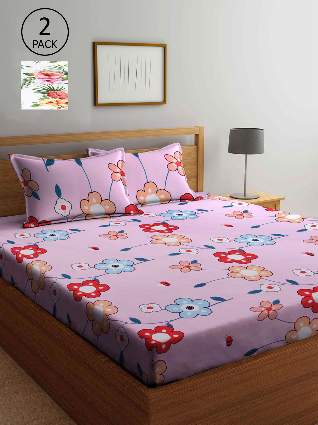 

KLOTTHE Multicoloured Floral 210 TC 2 King Bedsheet with 4 Pillow Covers, Multi