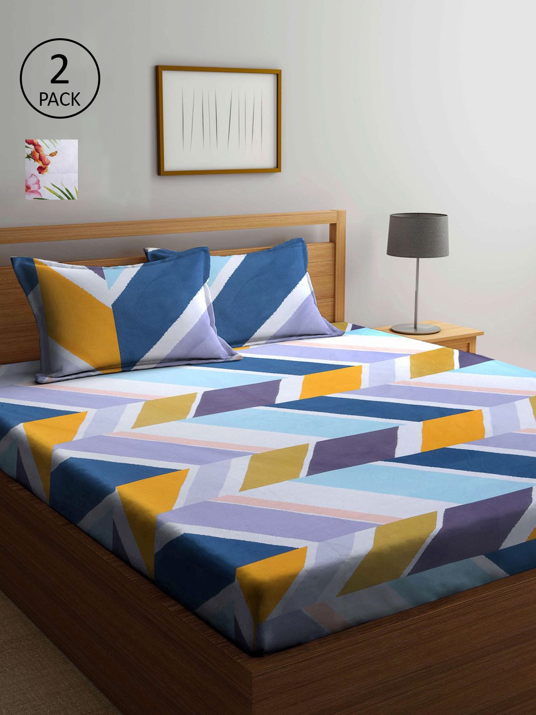 

KLOTTHE Multicoloured Geometric 210 TC 2 King Bedsheet with 4 Pillow Covers, Multi