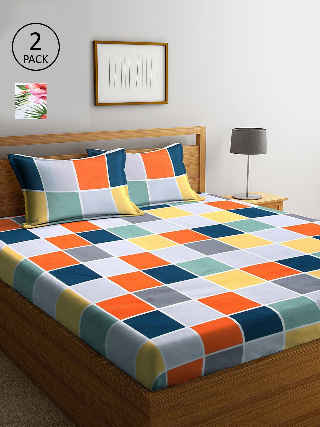 

KLOTTHE Multicoloured Geometric 210 TC 2 King Bedsheet with 4 Pillow Covers, Multi