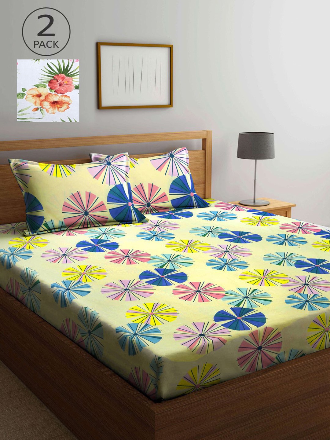 

KLOTTHE Multicoloured Floral 210 TC 2 King Bedsheet with 4 Pillow Covers, Multi
