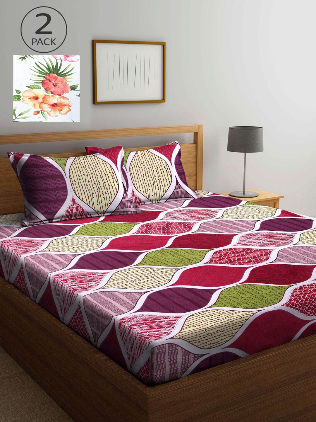 

KLOTTHE Multicoloured Geometric 210 TC 2 King Bedsheet with 4 Pillow Covers, Multi