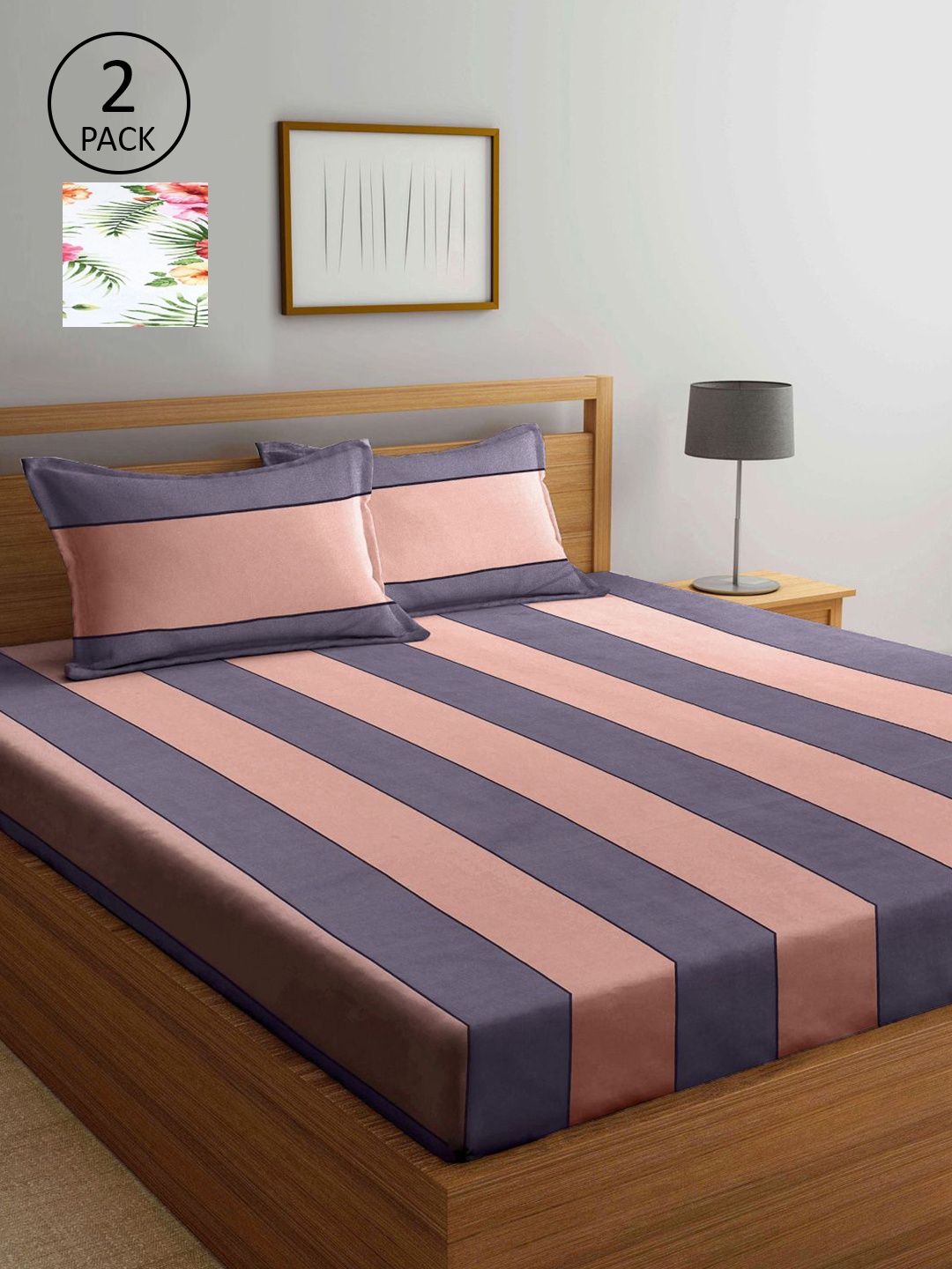 

KLOTTHE Multicoloured Striped 210 TC 2 King Bedsheet with 4 Pillow Covers, Multi