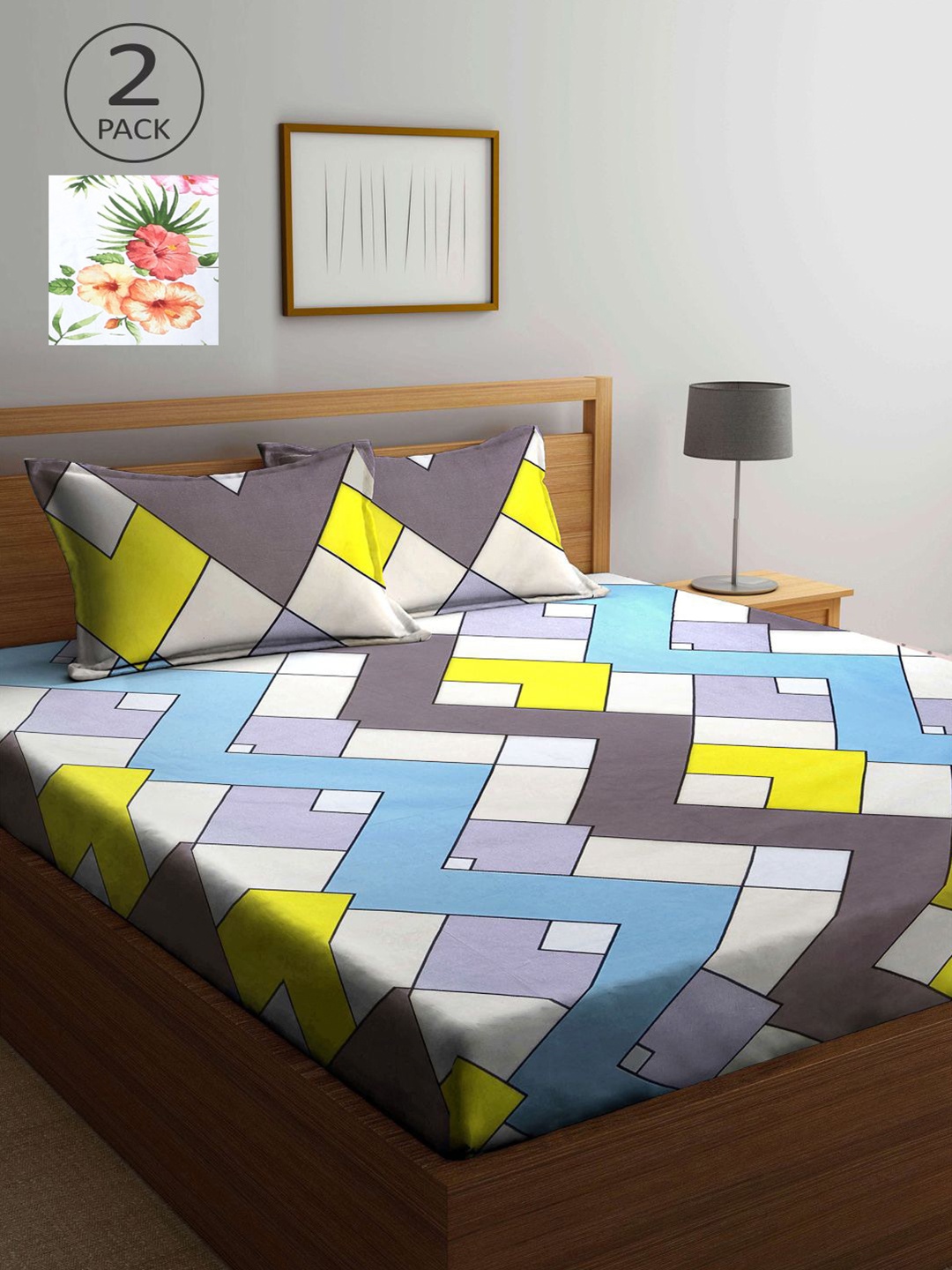 

KLOTTHE Multicoloured Floral 210 TC 2 King Bedsheet with 4 Pillow Covers, Multi