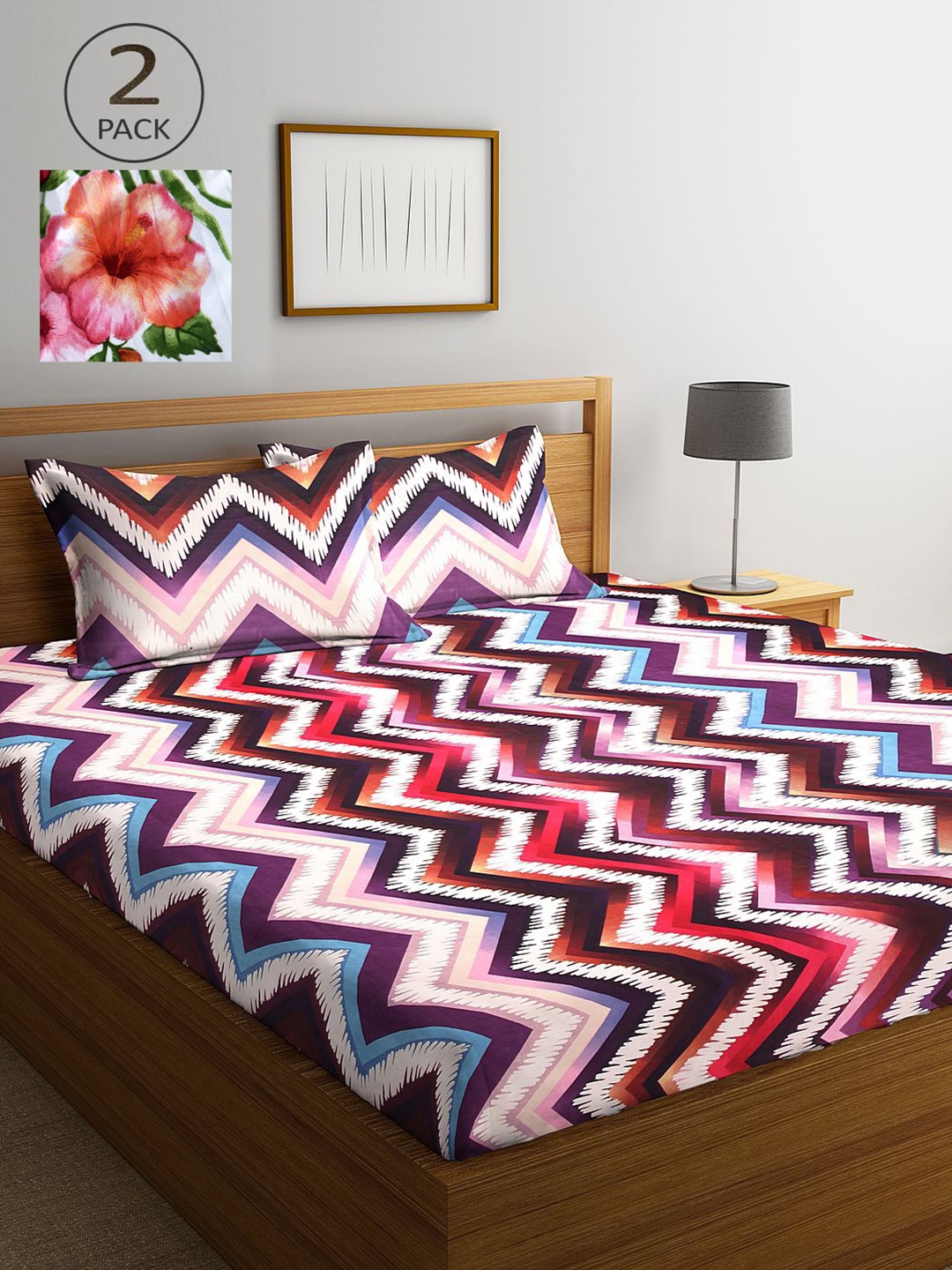 

KLOTTHE Multicoloured Geometric 210 TC 2 King Bedsheet with 4 Pillow Covers, Multi