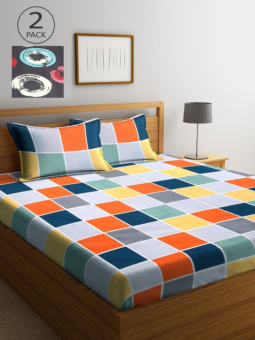 

KLOTTHE Multicoloured Geometric 210 TC 2 King Bedsheet with 4 Pillow Covers, Multi