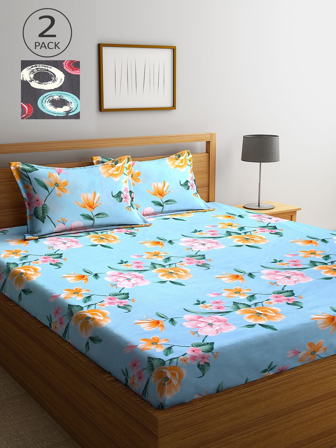 

KLOTTHE Multicoloured 210 TC King Floral 2 Bedsheet with 4 Pillow Covers, Multi