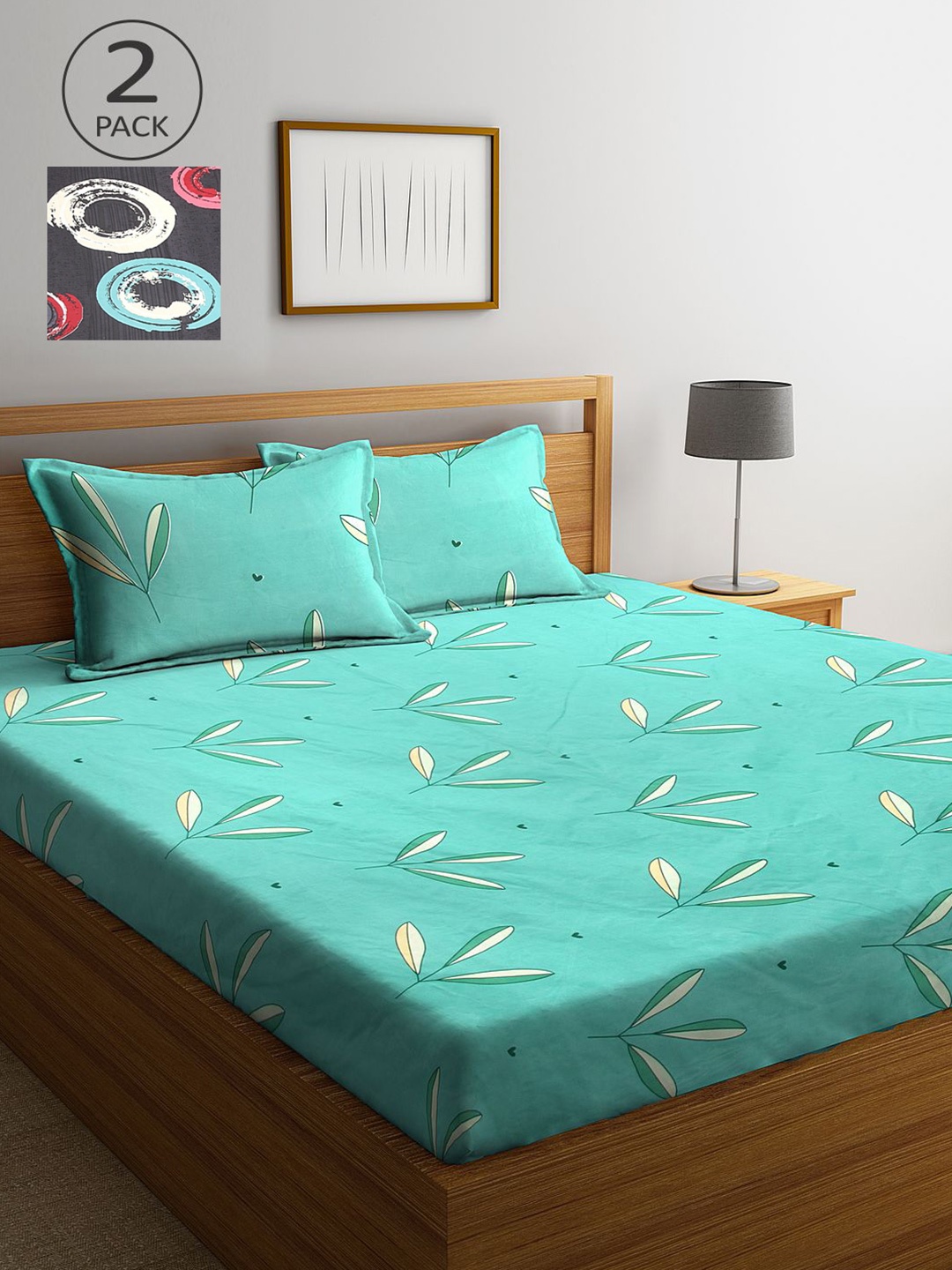 

KLOTTHE Turquoise Blue & Grey Floral 210 TC 2 King Bedsheet with 4 Pillow Covers