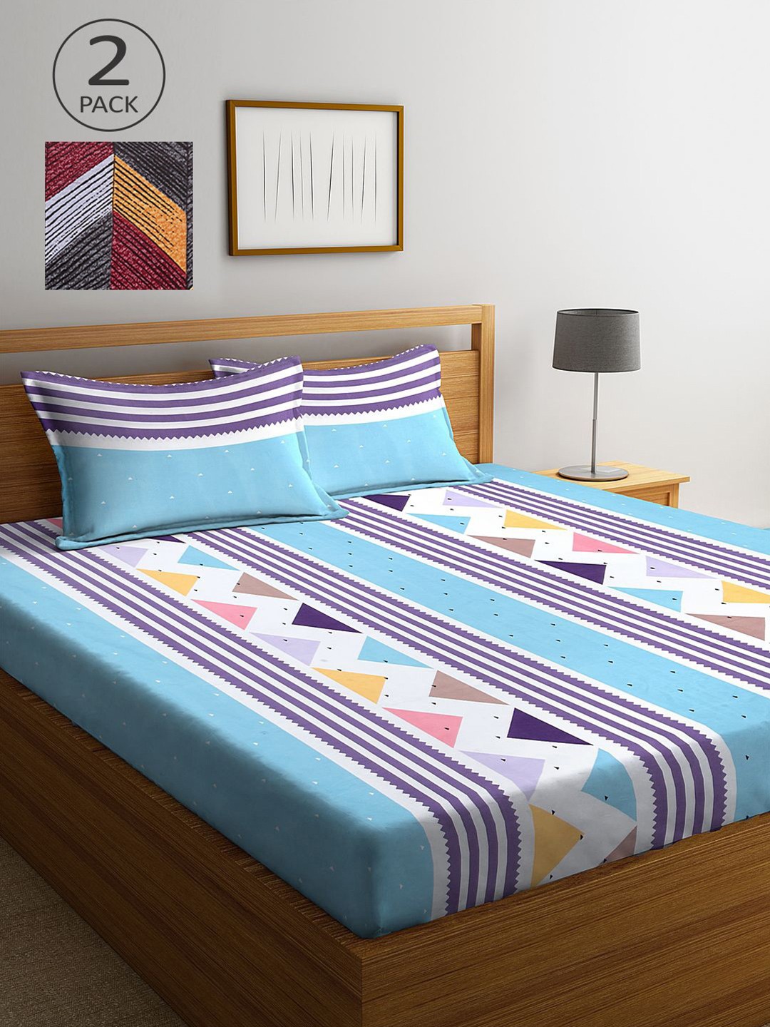 

KLOTTHE Blue & Grey Striped 210 TC 2 King Bedsheet with 4 Pillow Covers