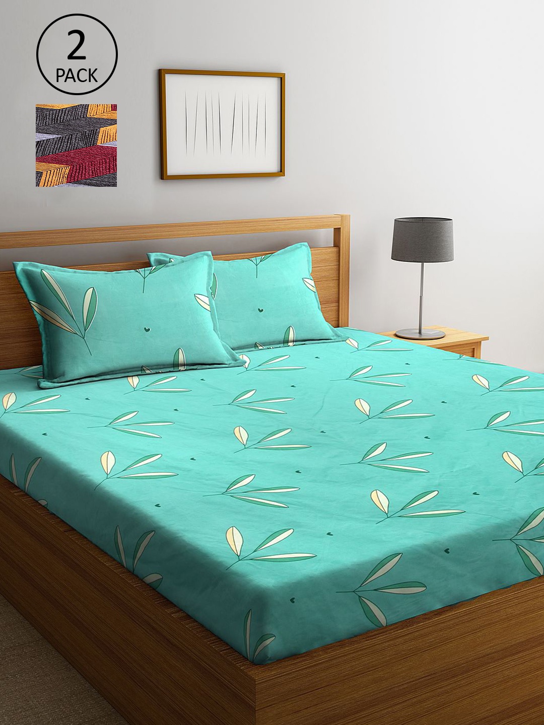 

KLOTTHE Green & Orange Floral 210 TC 2 King Bedsheet with 4 Pillow Covers