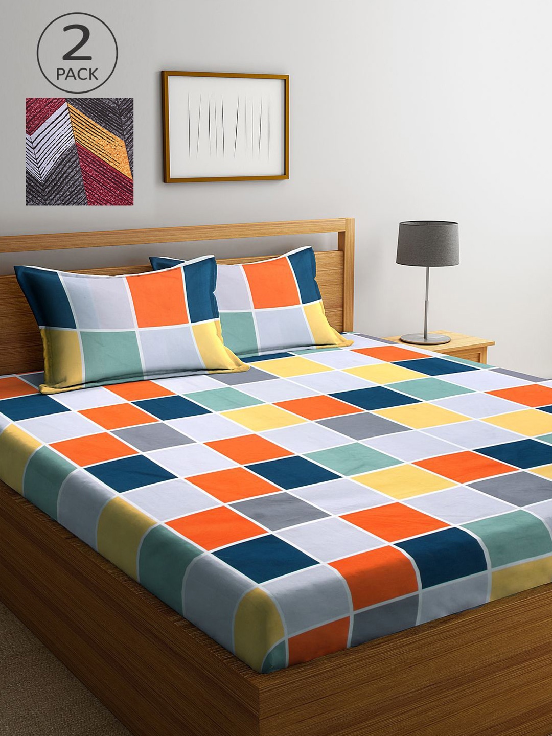 

KLOTTHE Multi Color Geometric Printed 210 TC 2 King Bedsheets with 4 Pillow Covers