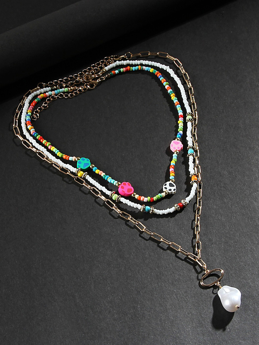 

Kazo Women Multicoloured Pearl studded Layered Necklace, Multi