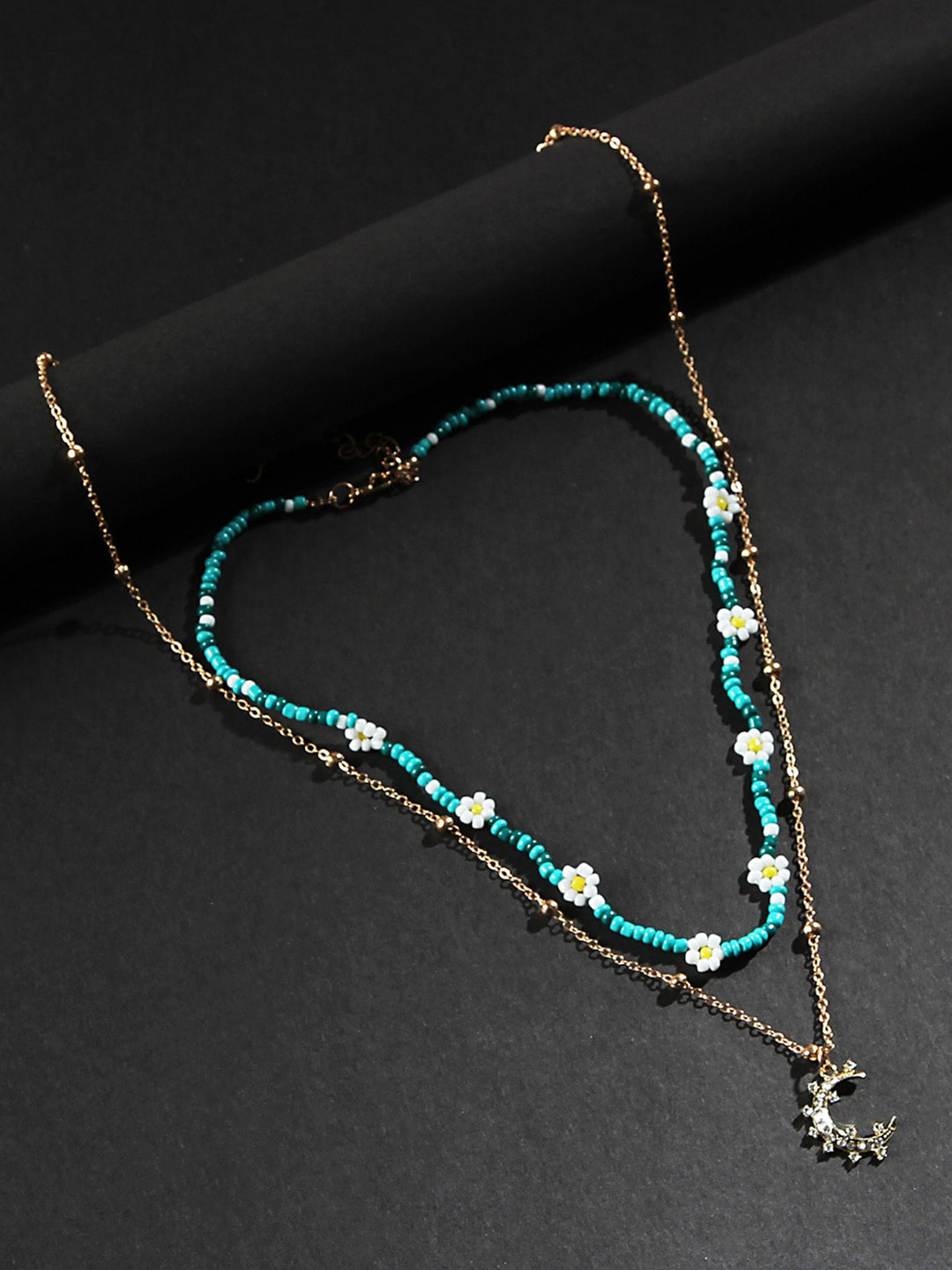 

Kazo Blue & Gold-Plated Layered Crescent Pendant Necklace