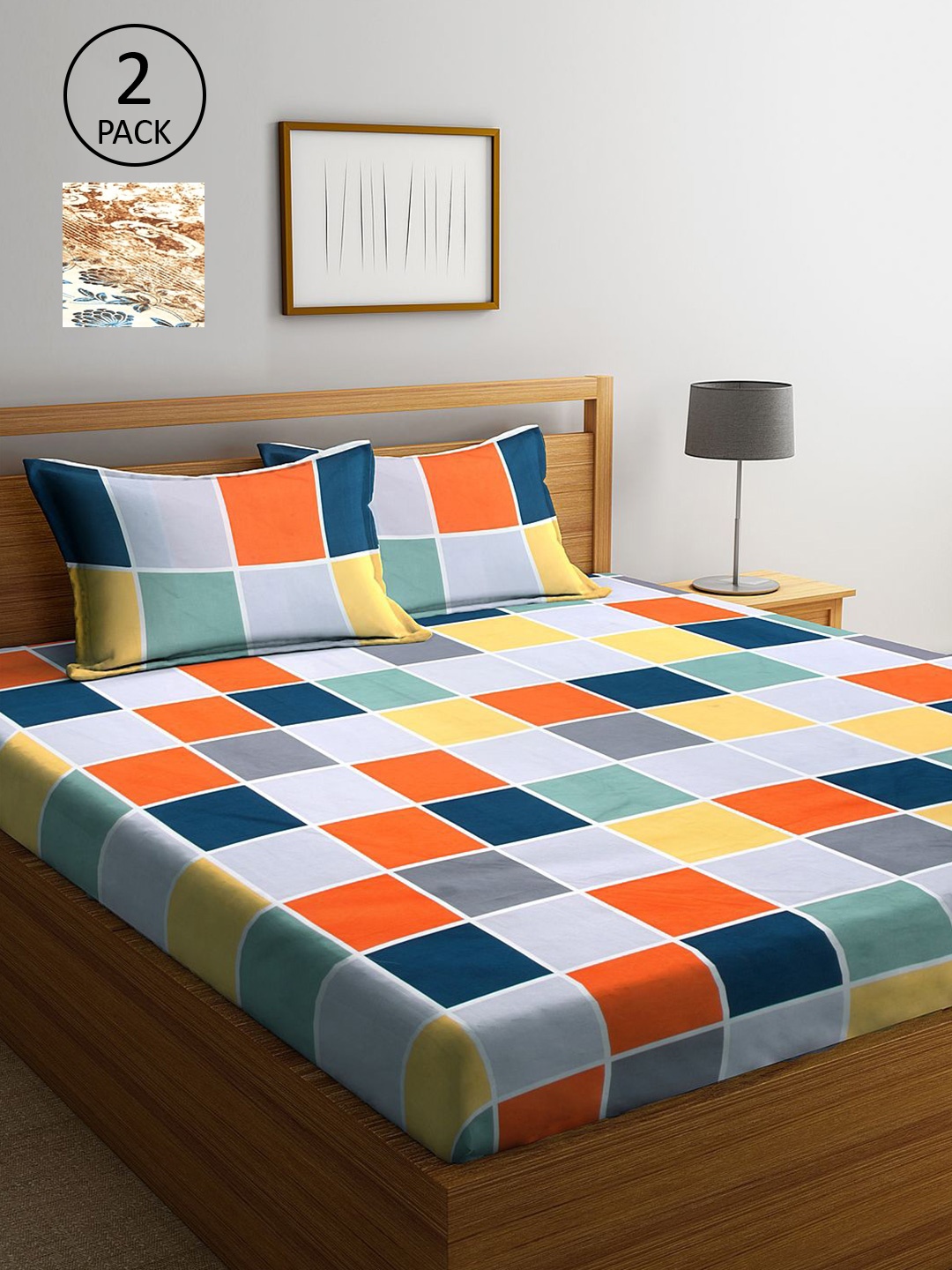 

KLOTTHE Multi-Coloured Geometric 210 TC 2 King Bedsheet with 4 Pillow Covers