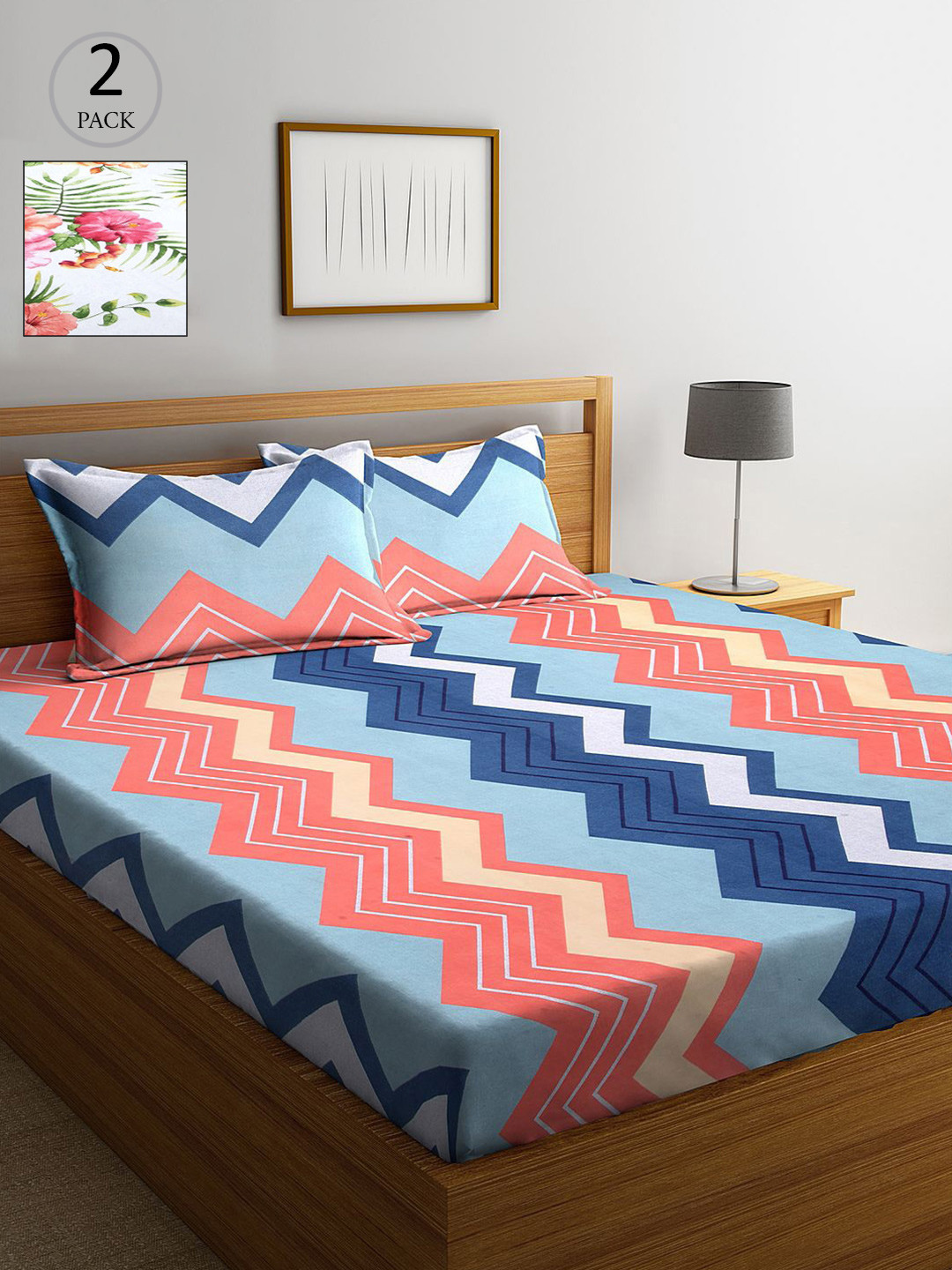 

KLOTTHE Multicoloured Floral 210 TC Set Of 2 King Bedsheet with 4 Pillow Covers, Multi