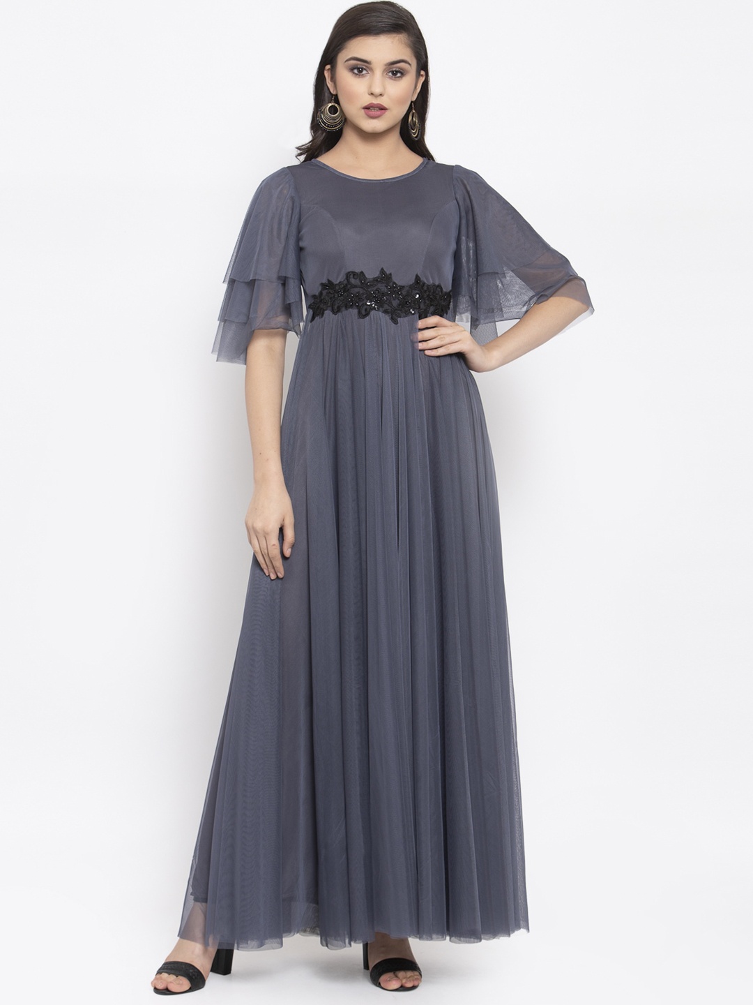 

Just Wow Grey Net Maxi Dress