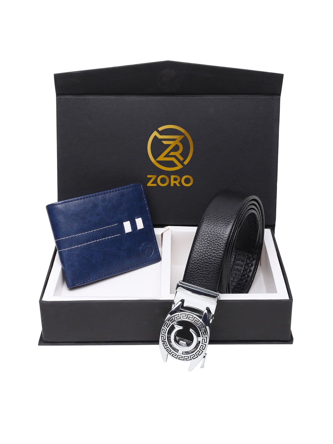 

ZORO Men Black & Blue Belt Wallet Combo Set