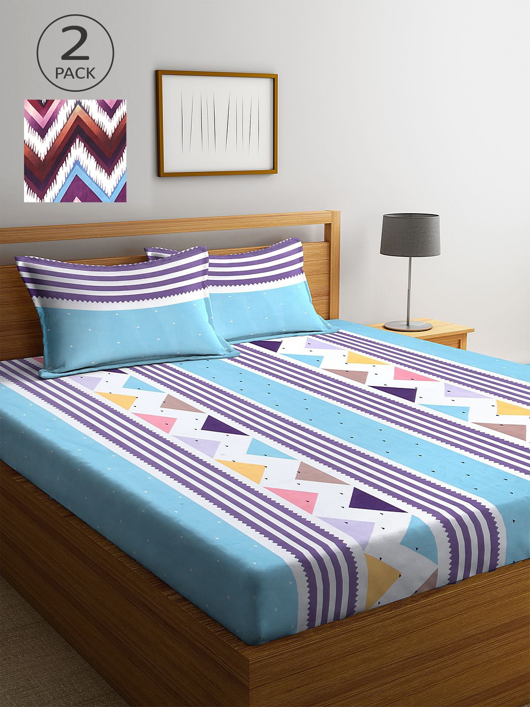 

KLOTTHE Blue & White Striped 210 TC 2 King Bedsheet with 4 Pillow Covers