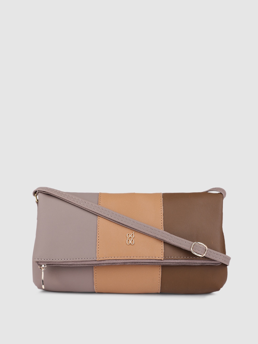 

Baggit Mauve & Brown Colourblocked Structured Handheld Bag