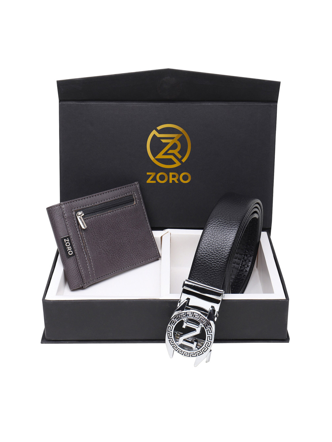 

ZORO Men Black & Grey Belt & Wallet Set