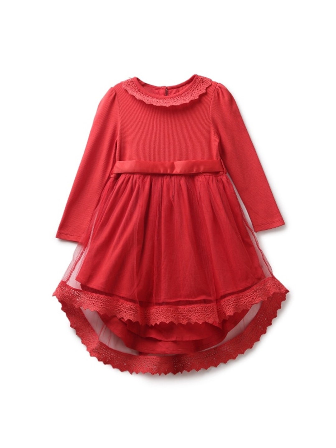 

UNDER FOURTEEN ONLY Girls Red Belted Cotton Midi Dress