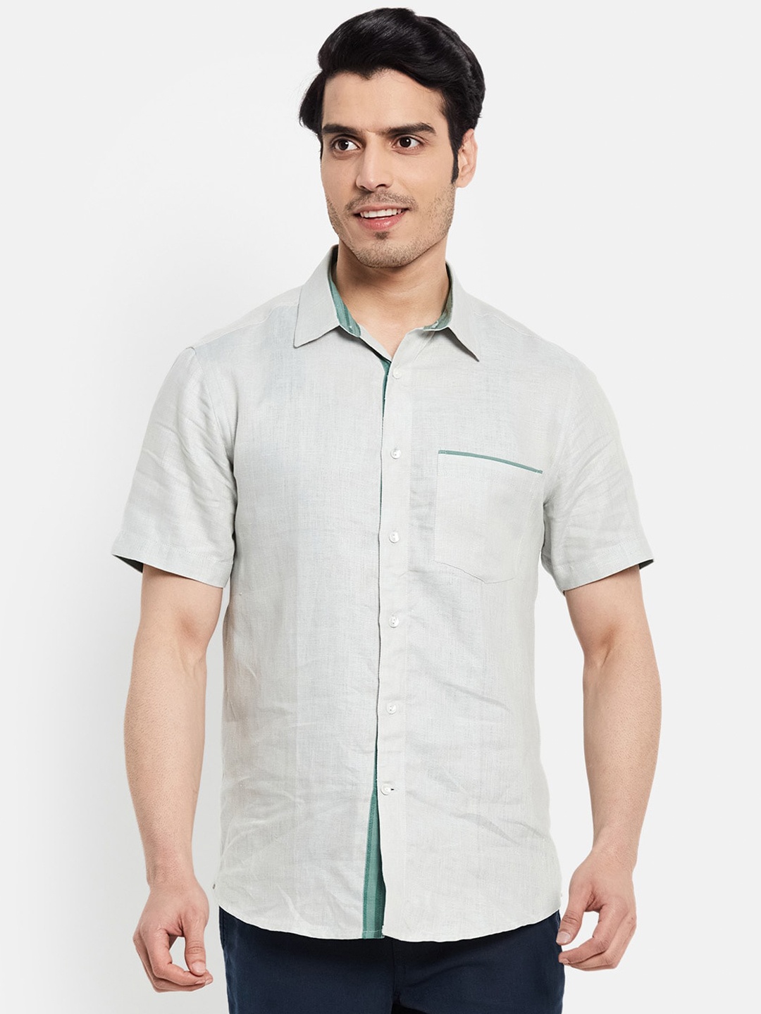 

Fabindia Men Green Slim Fit Casual Cotton Shirt