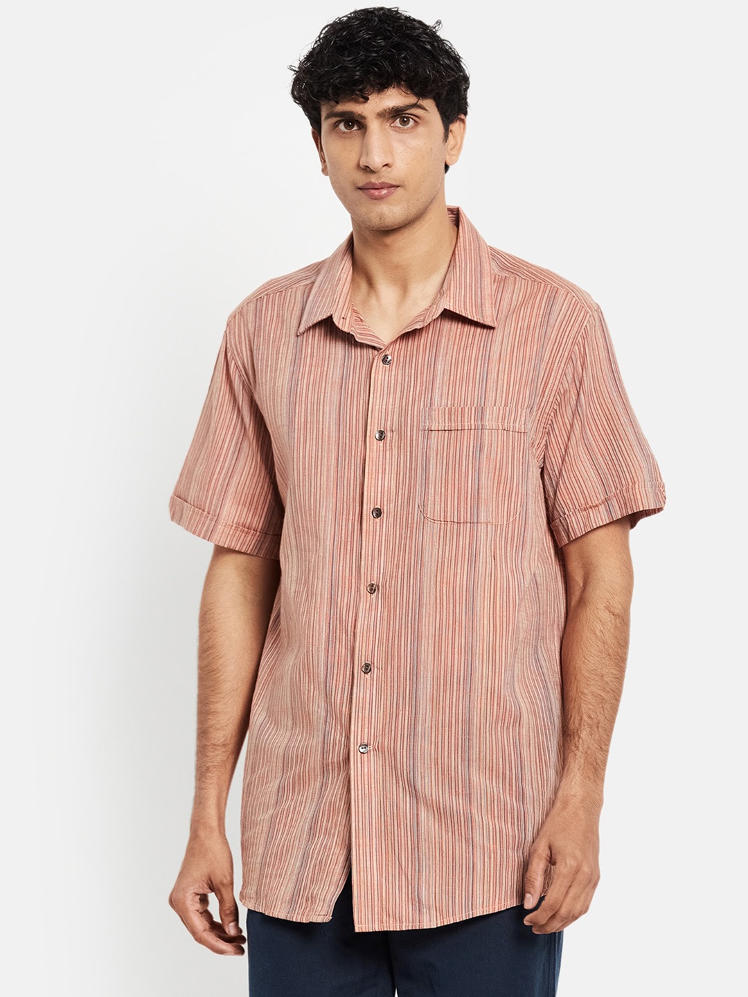 

Fabindia Men Pink Striped Casual Cotton Shirt