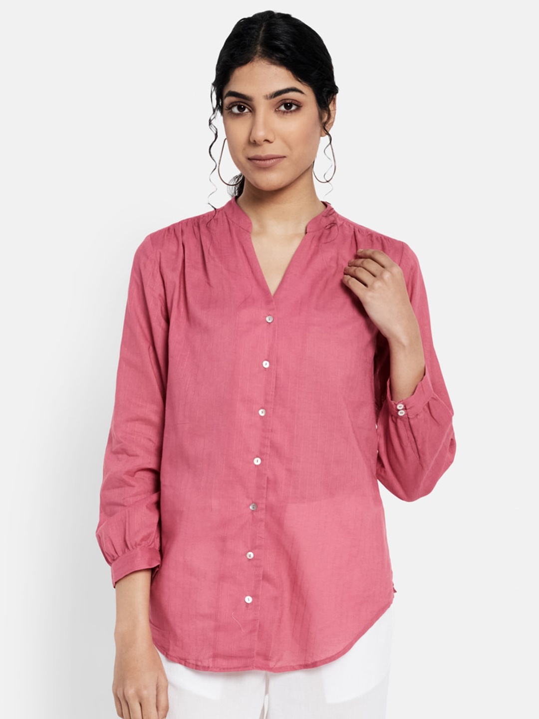 

Fabindia Women Pink Casual Cotton Shirt