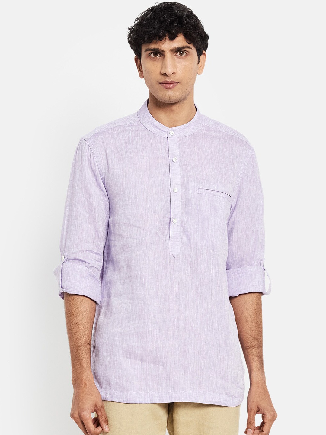 

Fabindia Men Lavender Slim Fit Linen Shirt