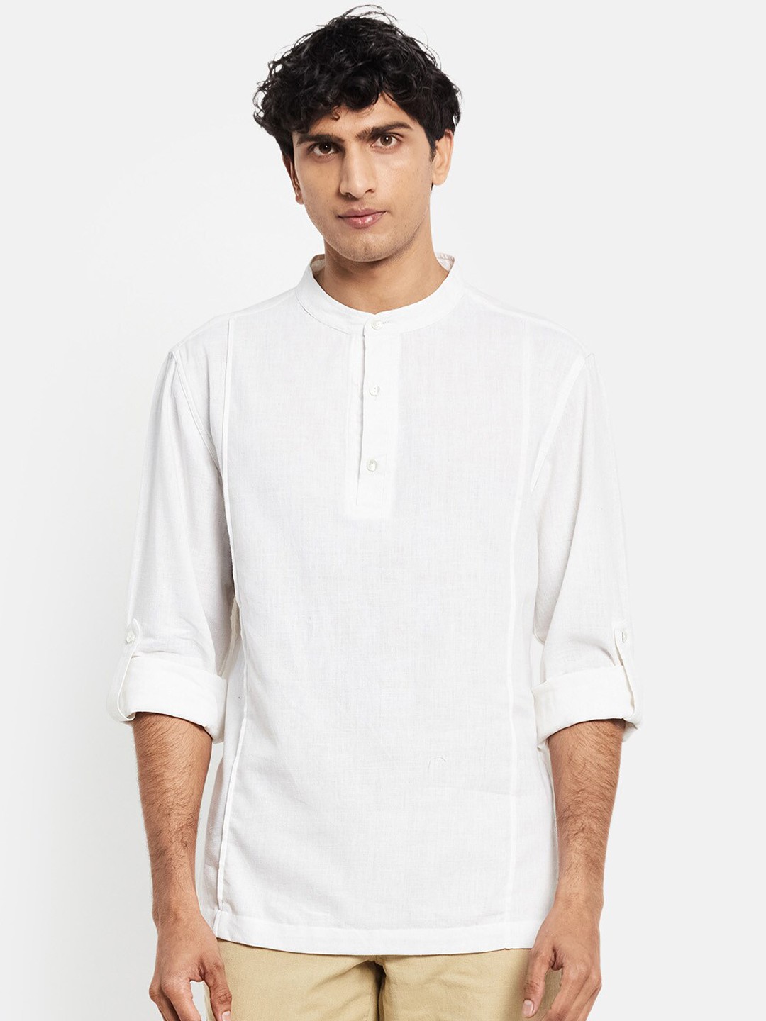 

Fabindia Men White Solid Cotton Kurta