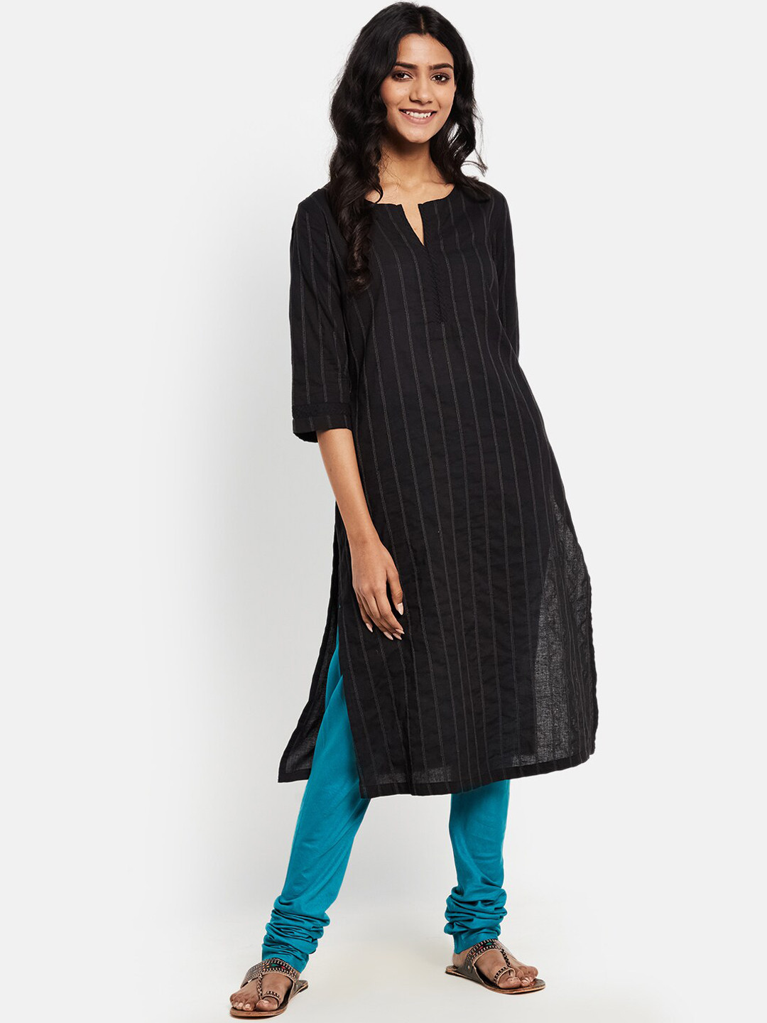 

Fabindia Women Black Striped Kurta