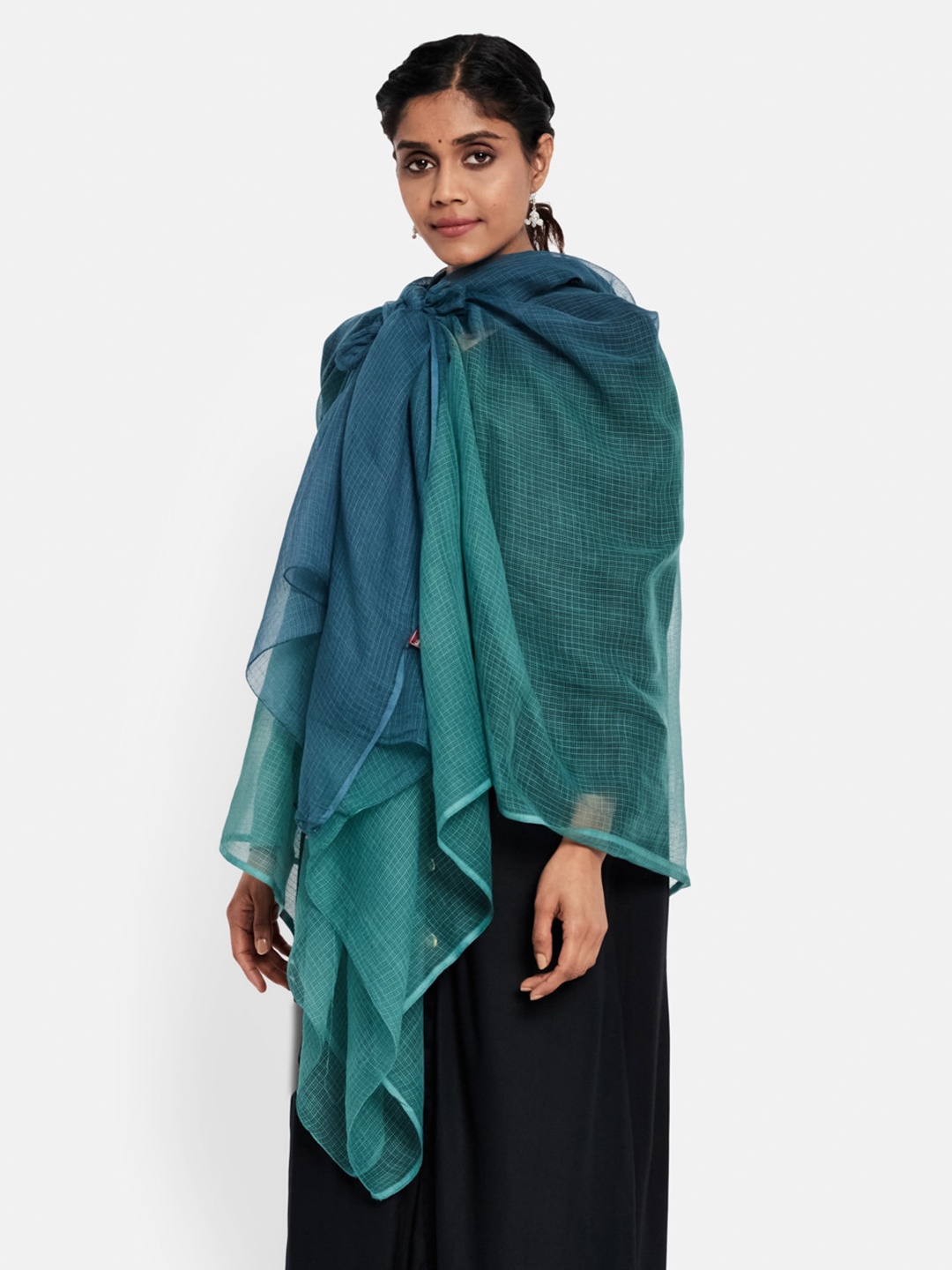 

Fabindia Blue & Green Tie & Dyed Cotton Silk Dupatta