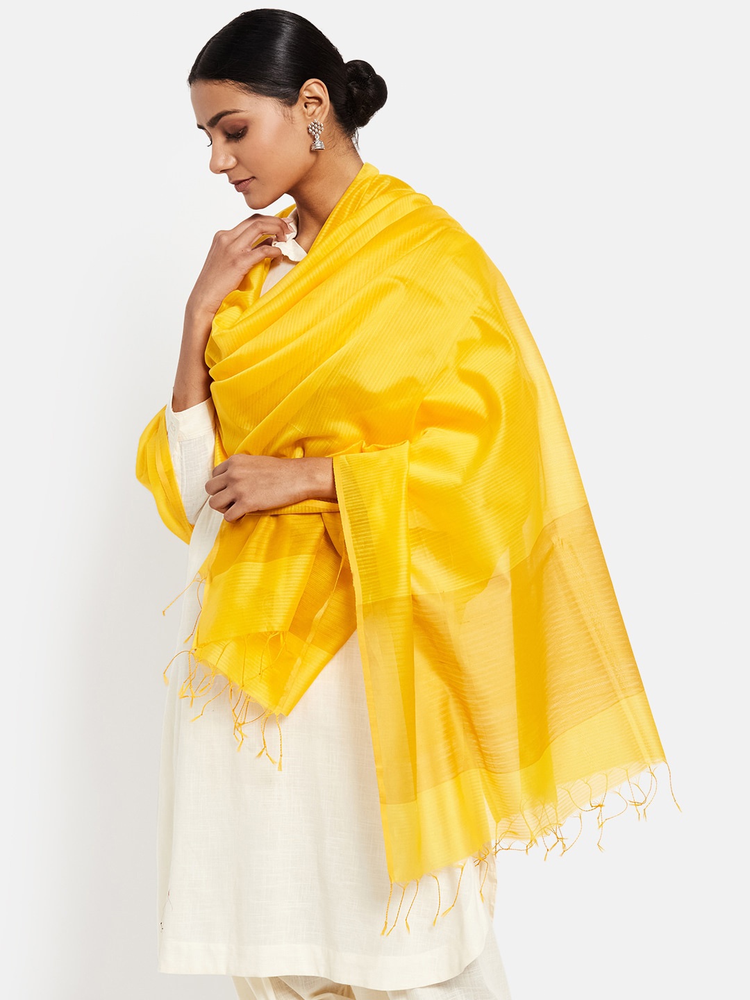 

Fabindia Yellow Cotton Silk Maheshwari Dupatta