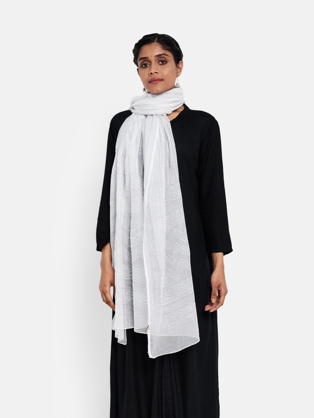 

Fabindia Off White Ethnic Motifs Woven Design Cotton Silk Dupatta