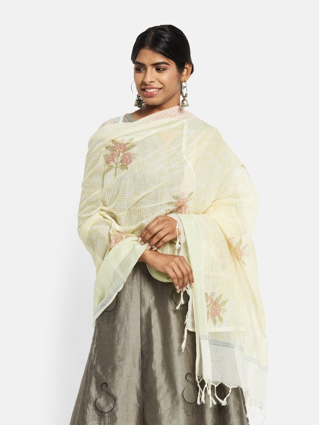 

Fabindia Off White Floral Printed Pure Cotton Dupatta