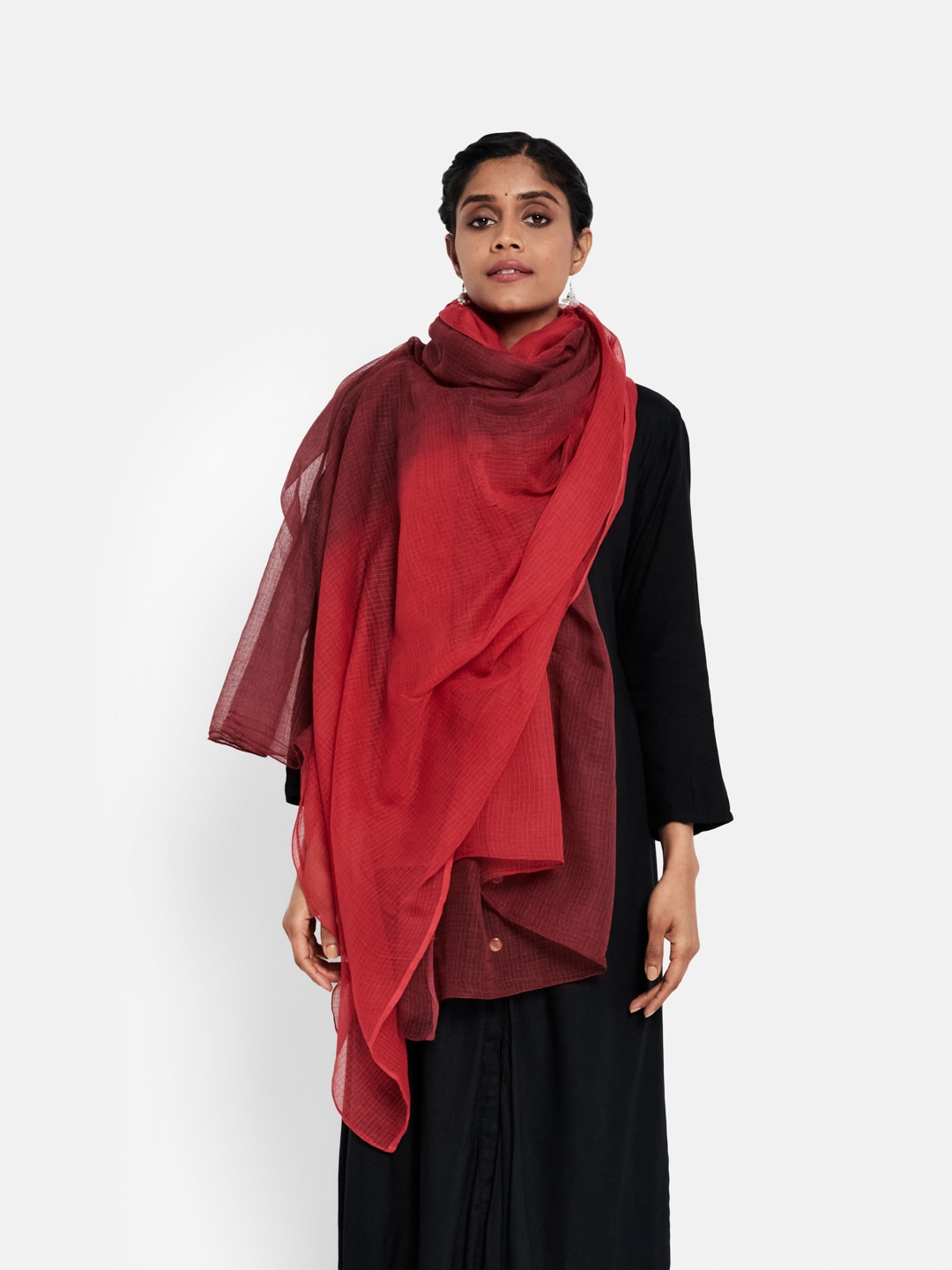 

Fabindia Red Ombre Cotton Silk Tie and Dye Dupatta