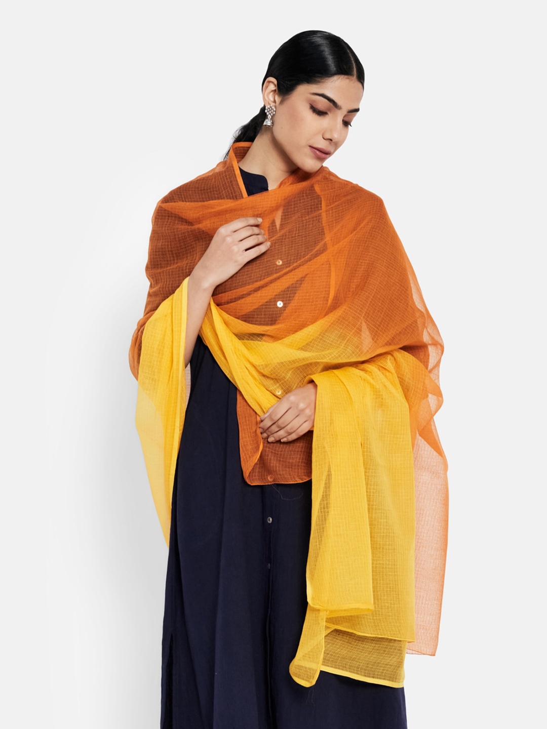 

Fabindia Yellow & Orange Dyed Cotton Silk Dupatta