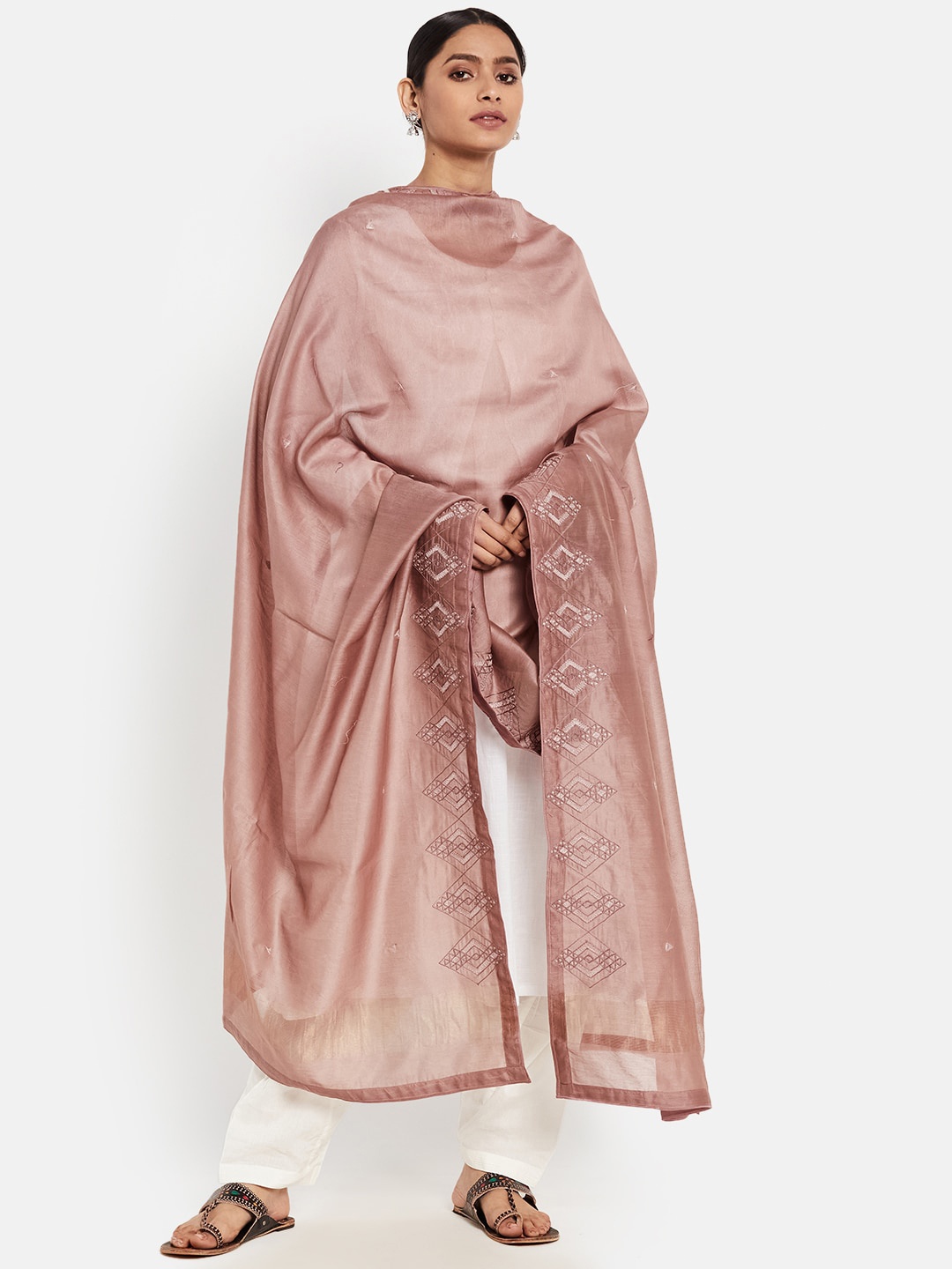 

Fabindia Pink Ethnic Motifs Embroidered Cotton Silk Dupatta