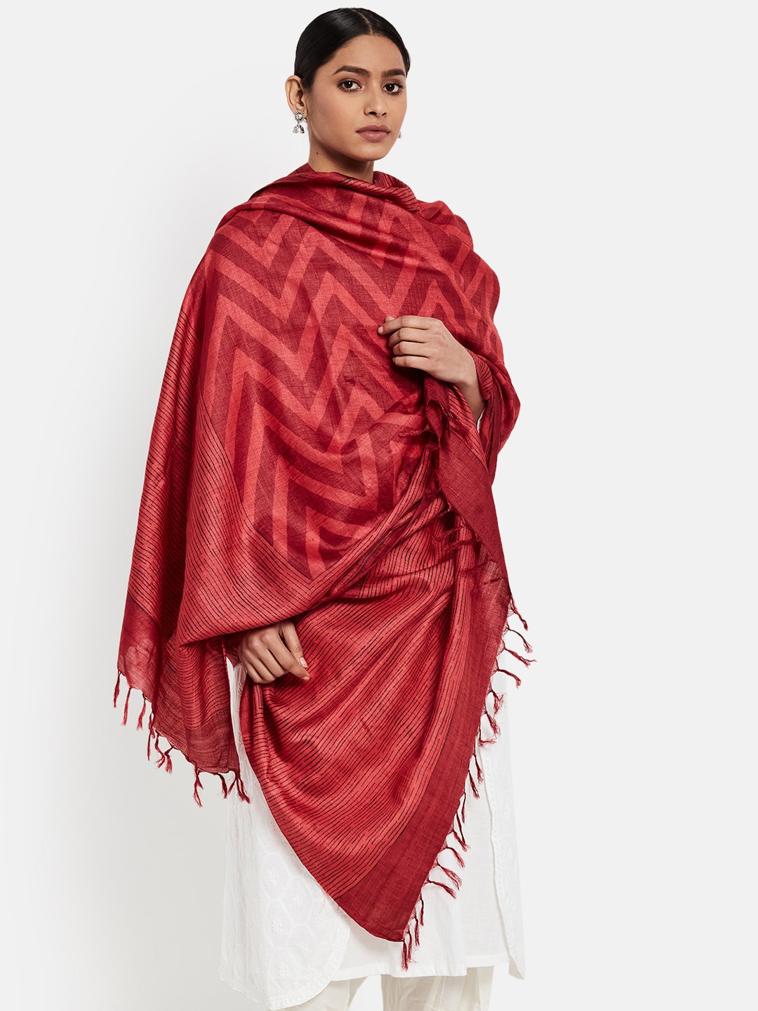 

Fabindia Red Printed Pure Silk Dupatta