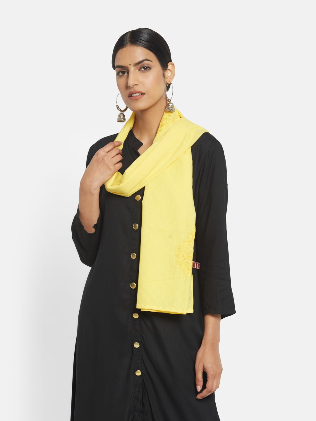 

Fabindia Women Yellow Chikankari Embroidered Cotton Stole