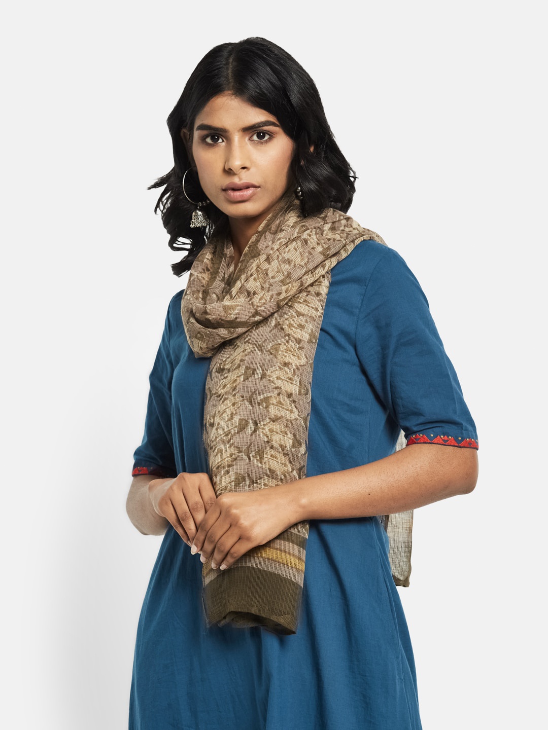 

Fabindia Women Beige & Green Printed Stole
