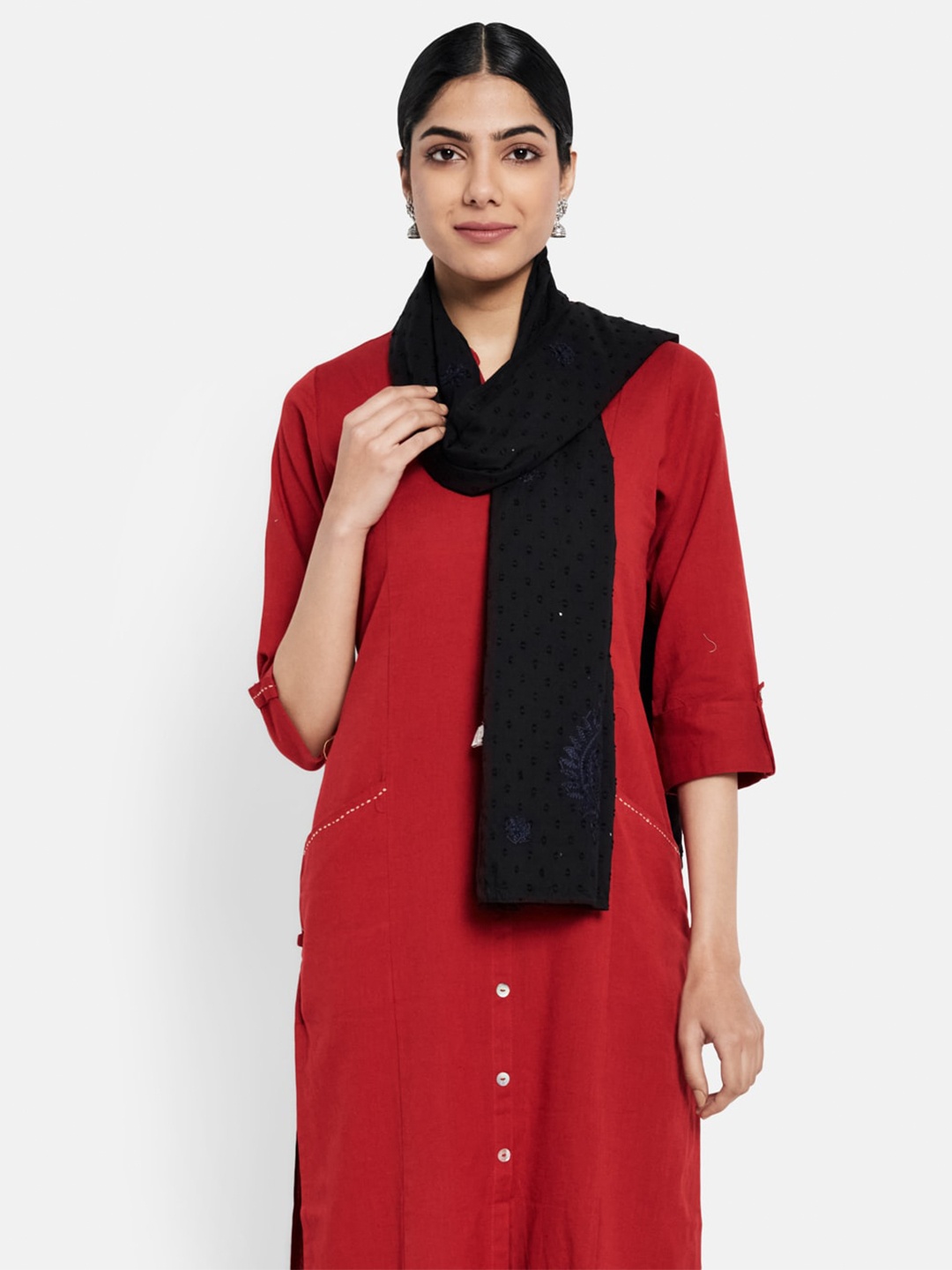 

Fabindia Women Black Embroidered Stole