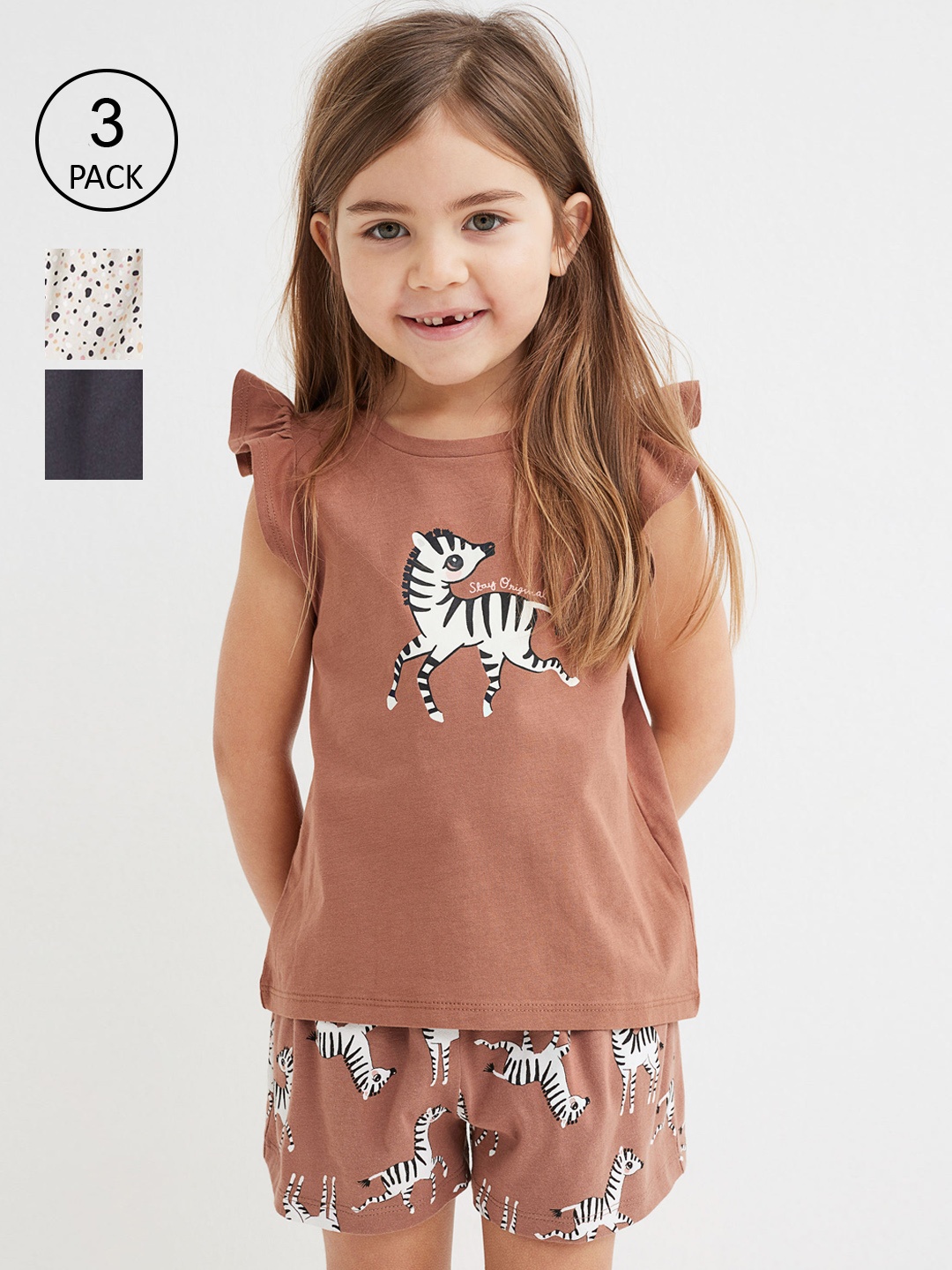 

H&M Girls 3-Pack Cotton Jersey Shorts, Beige